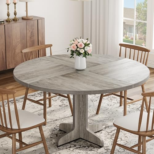 GarveeHome Runder Tisch 120 cm, Runder Esstisch Aus Holz, Küchentisch Für 4 Bis 6 Personen Mit Stabilem Untergestell, Für Esszimmer Und Wohnzimmer, Grau