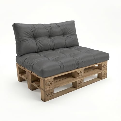 POKAR Palettenkissen 2er Set: Sitzkissen 120x80 + Rückenkissen 120x40 Wasserabweisend | Gesteppte Palettenauflage | Loungekissen für Palettensofa und Gartenmöbel | Oeko-TEX | Made in EU | Anthrazit