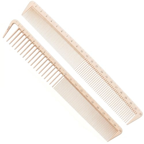 2PCS Hair Cutting Combs with Ruler Measurements, Anti-Static Professional Barber Comb for Salon, Hair Stylists and Barbers, Fine Cutting Combs