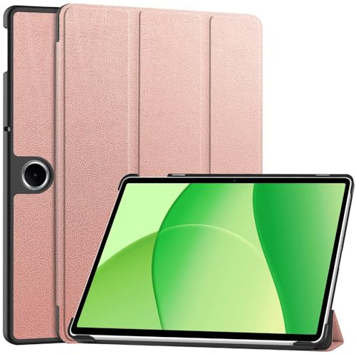 Techsuit für Oppo Pad SE 11, OnePlus Pad Lite Tablet Hülle mit Tri Fold Smart Cover, Auto Schlaf Aufwach Funktion, Magnetverschluss, Stifthalter, FoldPro Series, PU Leder, Roségold
