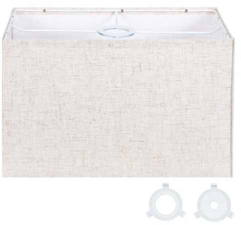 OUTON Rechteck-Lampenschirm 40 x 24 x 25 cm für Steh- und Tischlampen | Beiger Leinenstoff mit Eisenrahmen, 42-mm-Aufnahme, E12/E26/E27-Adaptern, für hohe Lampenfüße in Wohn- und Schlafräumen