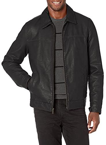 Tommy Hilfiger Men's Classic Faux Leather Jacket, dark brown, Large