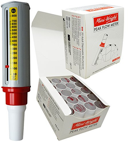 Mini Wright Peak Flow Meter Tester Asthma Respiratory Monitor + Full Box Mini Wright Mouth Pieces (20)