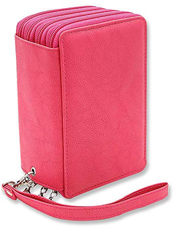 YFZYT PU Leder Mehrschicht Stiftemappe für 72 Buntstifte, Pencil Organizer Pen Tasche Stationäre Stiftetasche Make-up Pinsel Tasch mit Großer Kapazität - 72 Slots, Rose Rot#2