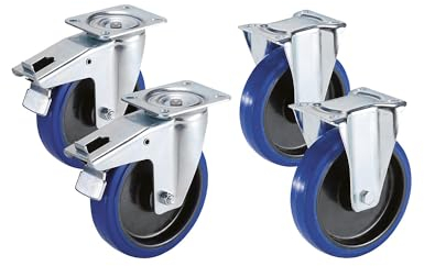 Proroll | Set aus Vollelastik-Reifen auf Kunststoff-Felge | 2 Lenkrollen mit Doppelstopp | 2 Bockrollen | Rad-Ø x Breite 100 x 36 mm
