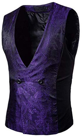 Chaleco Sin Mangas Nerle De Los Hombres Chaleco De Corte Slim Chaleco De Vintage Traje Clásico De Boda del Negocio Esmoquin Chalecos De La Boda (Color : Lila, Size : 2XL)