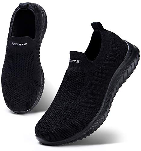 HKR Zapatillas Slip On para Mujer Walking Shoe Espuma ViscoeláStica EláStico Todo Negro 36 EU