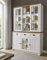 Buffet Tesorino I Holznachbildung Pinie Weiss Applikationen Eiche hell 130x198x35-43cm Highboard Board Sideboard Vitrine Standvitrine Vitrinenschrank Beleuchtung ohne Beleuchtung