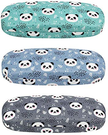 JAVOedge Brillenetui mit bedrucktem Muster, strapazierfähig, Hartschale, mit Mikrofasertuch, Panda - Köpfe, 3 Pack