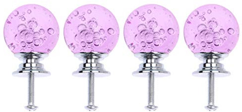 VOSAREA 4 Set Metal Handles Knob Drawer Handles Pull Cabinet Knobs and Pulls Hardware Glass Dresser Knobs Pull Handle Drawer Pulls Bubble Ball Drawer Knob Crystal Glass Purple Cabinet Door