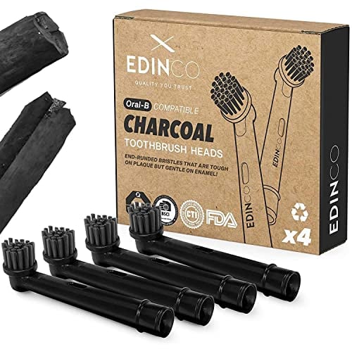 Edinco Cabezales de cepillo de dientes de carbón reciclables para Oral B (paquete de 4/8), color negro, limpieza profunda sensible, eliminación de placa, blanqueamiento, se adapta a Pro, Vitality