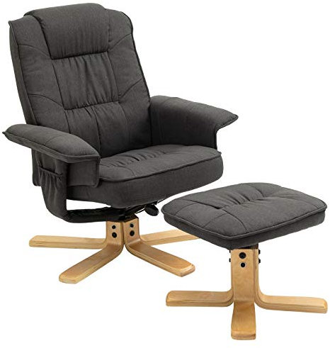 IDIMEX Fauteuil de Relaxation Charly avec Repose-Pieds Pouf, siège pivotant et Dossier inclinable, Assise rembourrée Confortable et Relax, revêtement en Tissu Gris Anthracite