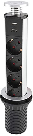 EBTOOLS Multiprise Encastrable Plan de Travail avec 4 Prises de Courant et Port USB Bloc Prise Escamotable avec Câble pour Table Bureau Cuisine
