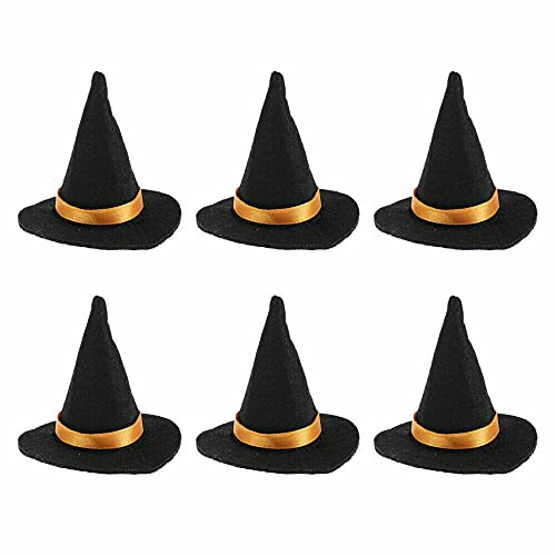 Cmeilau 6 Pcs Mini Felt Witch Hats Halloween Wine Bottle Cap Topper Decor Miniature Top Hat for Art DIY Crafts Party Accessories