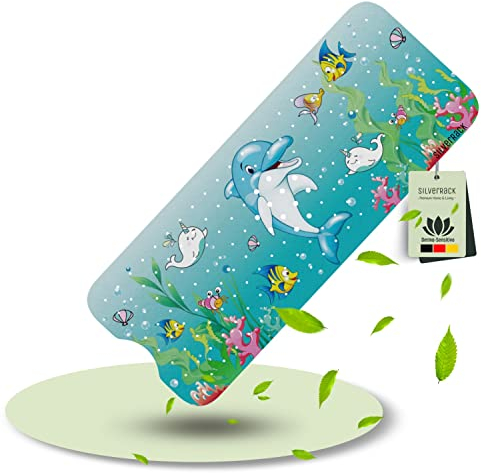SilverRack Kinder Badewannenmatte 100x40 cm (Delfin Motiv) - Antirutschmatte Badewanne BPA frei für Kinder und Babys - Duschmatte schimmelresistent & maschinenwaschbar - Badematte rutschfest