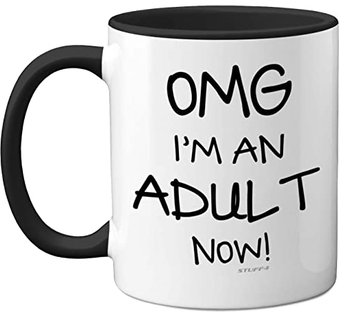 Stuff4 18th Birthday Presents for Girls or Boys - OMG I'm an Adult Mug, Fun Mug Gifts for Adult Son or Daughter. Perfect 18th Birthday Black Handle Great Presents 18 Year Olds from