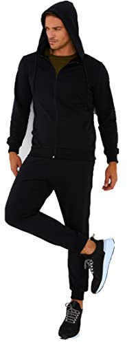 Björn Swensen Jogginganzug Herren Baumwolle Jogging Anzug Trainingsanzug Sportanzug Jungen Jogginghose Sweatjacke Männer BS-3501 Schwarz Small