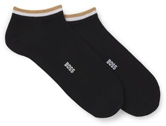 BOSS Mens 2P AS Uni stripe CC Two-pack of ankle-length socks with logo and signature stripe