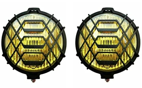 MelTruck® 2x Nebelscheinwerfer H3 Rund Halogen Schutzgitter 12/24V Zusatzscheinwerfer Gelb