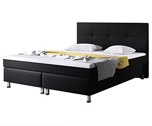 Inter Boxspringbett Dallas 180x200 Webstoff schwarz mit intergriertem Topper Typ 6