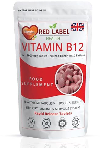 Red Label Health Vitamin B12 Tablets High Strength 1000mcg for Men & Women, Pack of 90 Tablets (3 Months Supply), Methylcobalamin B12 Vitamin for Tiredness and Fatigue, Vegetarian, Vegan