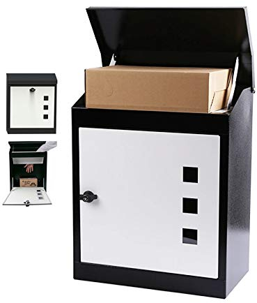 Sudemota Briefkasten aus Metall, freistehend, abschließbar, Drop-Slot, Briefkasten, Schwarz und Weiß, obere und untere Tür, Design Schlüsselbox