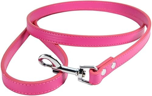 Vibrant Leather Dog Lead For Puppy, Dogs in 3 Sizes - For Small, Medium & Large Pet Bright Colour Leash (Hot Pink, Extra Large (120cm x 2.5cm))