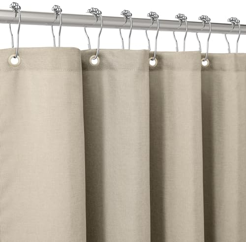 Duschvorhang Leinen mit Metall Duschvorhangringe Stoff Textil Badewannenvorhang Anti Schimmel Bad Vorhang Wasserdicht Badewanne Vorhang Schwerer Shower Curtain Badezimmer - 92 x 182cm (Taupe)