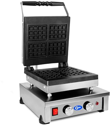 Cleiton® Gofrera Electrica Profesional Simple de Sobremesa | Gofrera Industrial para Hosteleria de Acero Inoxidable | 330x330x280 mm | 220V | Calentamiento Rápido para Restaurantes