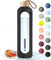Wessper Bouteille d'eau en Verre 1L, Gourde Reutilisable, en Borosilicate, Avec Marqueur de Temps de Motivation, Couvercle en bambou, En silicone, pour Enfant et Adultes, Sport, Camping – Graphite