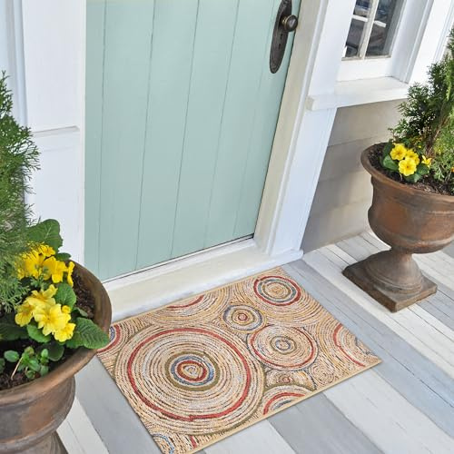Liora Manne ESENCIA Indoor/Outdoor Power Loomed Latex Back Non Slip Mat - Contemporary Medallion Casual Colorful (Basket Circles Multi) (2'5 x 3'11)