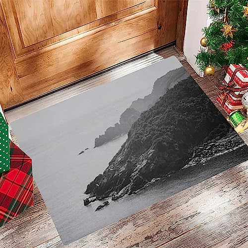 Badezimmerteppich 60x100 cm,Badematte rutschfest,Weicher Badvorleger,Scenic Horizon Cliff View Cliffs Black Outdoor Bay Sand Sky Tre,Mikrofaser Absorbent Badteppich für Badewanne,Dusche und Badezimmer