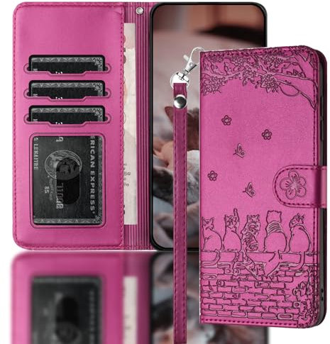 Nokverzy Housse Telephone Portable pour Huawei P50 Pro(6.6) Protection Porte Carte Aimantée Antichoc Portefeuille Pochette pour Huawei P50 Pro(6.6) Clapet Cordon Aimantée Chat Clôture Rouge