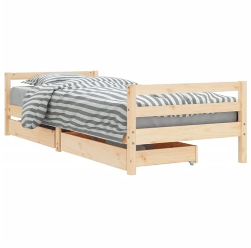 vidaXL Kinderbett, Kinder Bettgestell mit Schubladen, Hausbett für Kleinkinder ab 4 Jahren, Einzelbett Kinder Jugendbett Holzbett, 90x200 cm Massivholz Kiefer