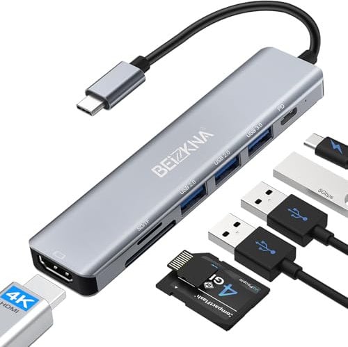 USB C Hub, 7 in 1 USB-C Multiport Adapter with 100W PD, 4K HDMI, 5Gbps High-Speed USB 3.0, SD/TF Card Reader, Type C Hub Splitter Docking Station for Galaxy, Laptop, etc