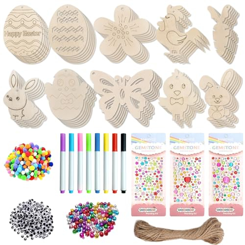 LETTERASHQP 264 Stück Holzanhänger Ostern zum Bemalen,Ostern Basteln Kinder,Ostern Basteln Holz, Deko Anhänger Holz Ostern,DIY Hölzerne Handwerk Set,Bastelzubehör Dekorationen