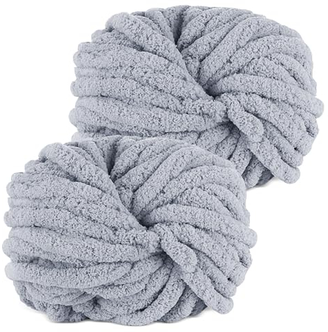 YushengTai Dicke Wolle, 2 Stück 500g Hellgrau Chunky Wolle, Dicke Wolle zum Häkeln Kann zum Stricken von Kissen, Decken, Schals und Mützen Sowie Haustierbetten Verwendet Werden
