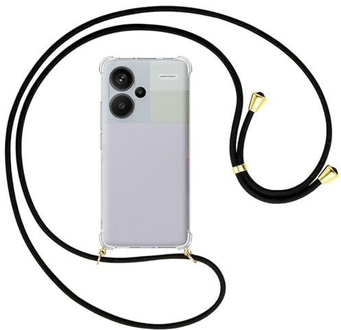 mtb more energy® Handykette kompatibel mit Xiaomi Redmi Note 13 Pro Plus (6.67'') - schwarz/Metallteile: Gold - Smartphone Hülle zum Umhängen - TPU Case