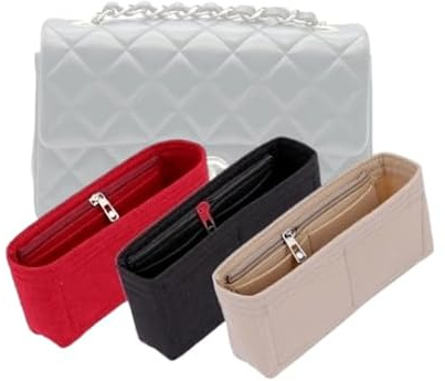 LinerLink Taschen-Organizer für Chanel Mini-Tasche, rechteckig, 20 x 12 x 7 cm (L x H x T), Beige, Stil B: seitlicher Reißverschluss)