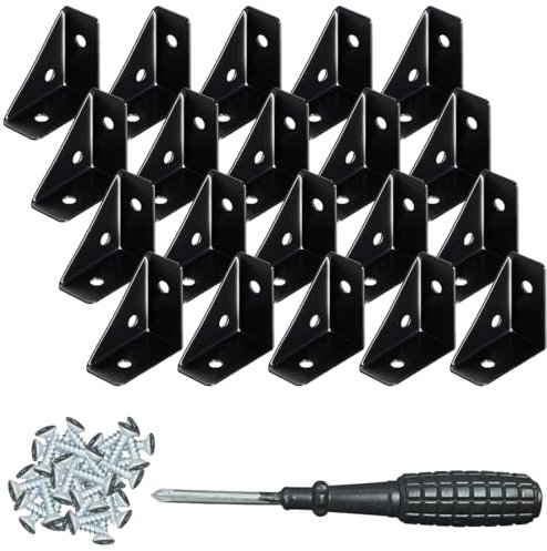 YOYEAH Lot de 20 raccords d'angle - En métal noir - Pour la construction de meubles, les raccords de lit et les bords de bureau - Connecteur d'angle universel pour équerres de fixation en acier