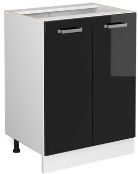 Vicco Meuble Bas de Cuisine R-Line, Noir Haute Brillance/Blanc, 60 cm sans Plan de Travail