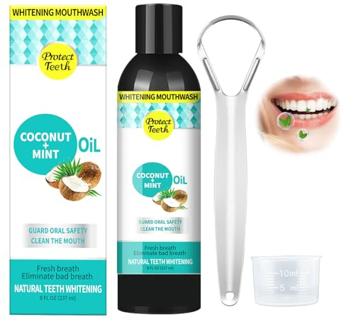 Mundspülung mit Kokosöl,Natürliches Aufhellendes Kokosöl Öl Mundspülung Ayurvedische Coconut Oil Minzöl Mundspülung Mundgeruch Bekämpfen Mundspülung für Frischen Atem (237ml)