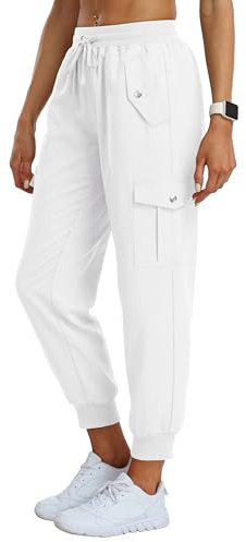 JINSHI Byxor dam, cargobyxor, vandringsbyxor, lätta joggingbyxor, fritidsbyxor, funktionella byxor, utomhusbyxor med fickor, Js27- Vit, US L / EU XL
