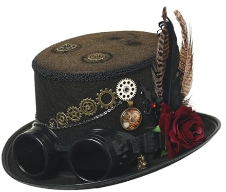 COSDREAMER Steampunk-Hut für Damen und Herren, viktorianischer Schleier, Federhut, Halloween-Hüte 61CM