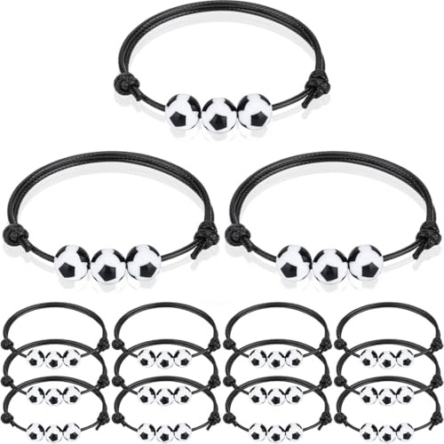 BLPRKOT 15 Pièces Bracelets de football réglables à breloques en cordon coloré tressé pour football, fournitures de fête, Acier allié