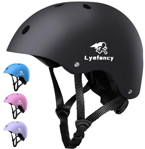Lyefancy Kinder-Fahrradhelm, Kleinkindhelm für 2-13 Jahre alte Jungen und Mädchen, Kinderhelm, verstellbarer Kinderhelm zum Radfahren, Roller, Skaten (Schwarz, M)