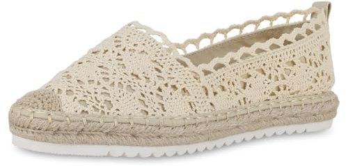 VAN HILL Damen Espadrilles Plateau Spitze Trendy Schuhe 215917 Beige 40