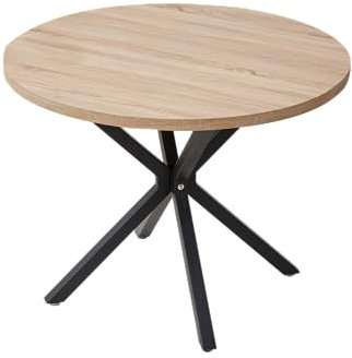 TTATC Mesa de Comedor Redonda con Tapa Gruesa de MDF, Mesa de Comedor de Cocina con Cuatro Patas de Metal, Escritorio de 100 cm, Suficiente para 4-6 Personas, marrón Claro