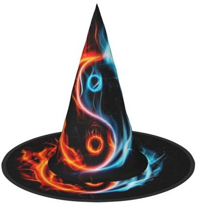 WSHFFILO Wasser- und Feuer-Tai Chi bedruckter Halloween-Hut, faltbar, spitzer Hut, Party-Dekoration, Hut