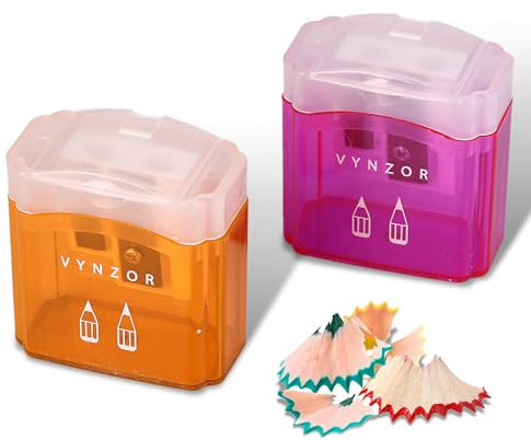 2 temperamatite con contenitore, temperamatite a doppio foro (8 mm - 12 mm), per bambini, adulti, scuola, casa e ufficio, temperamatite rettangolare per trucco (arancione e fucsia)